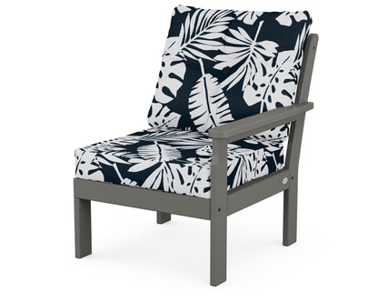POLYWOOD® Vineyard Modular Right Arm Chair in Slate Grey / Leaf Marine Indigo