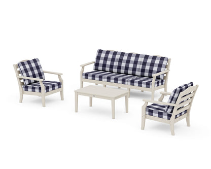 Draper James™ by  POLYWOOD® Savannah 4-Piece Deep Seating Set with Sofa in Sand / Buffalo Plaid Navy