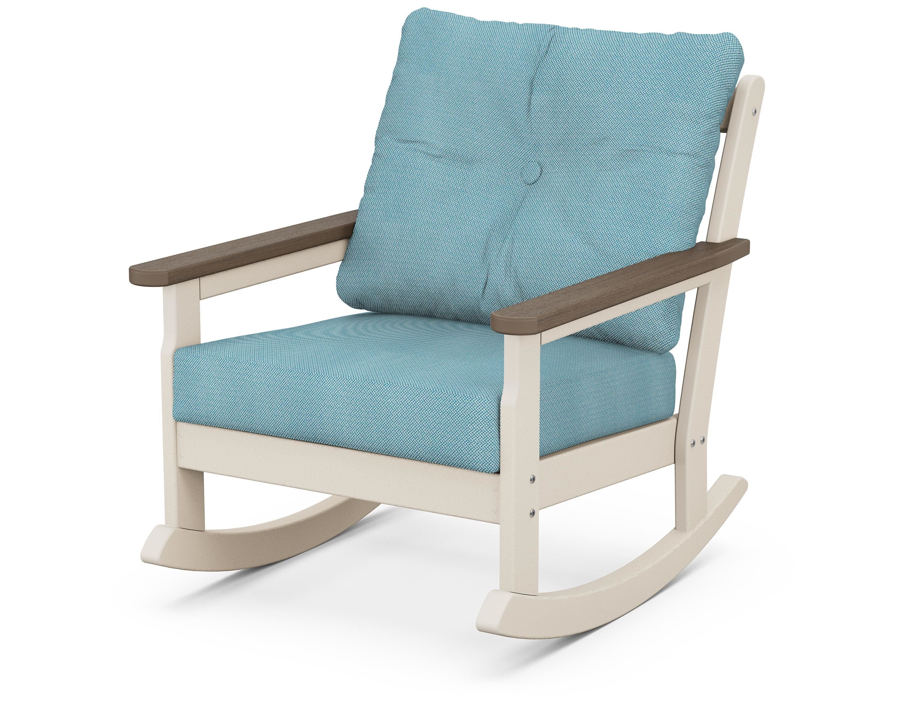 POLYWOOD® Vineyard Deep Seating Rocking Chair in Sand / Kona / Lattice Sky Blue