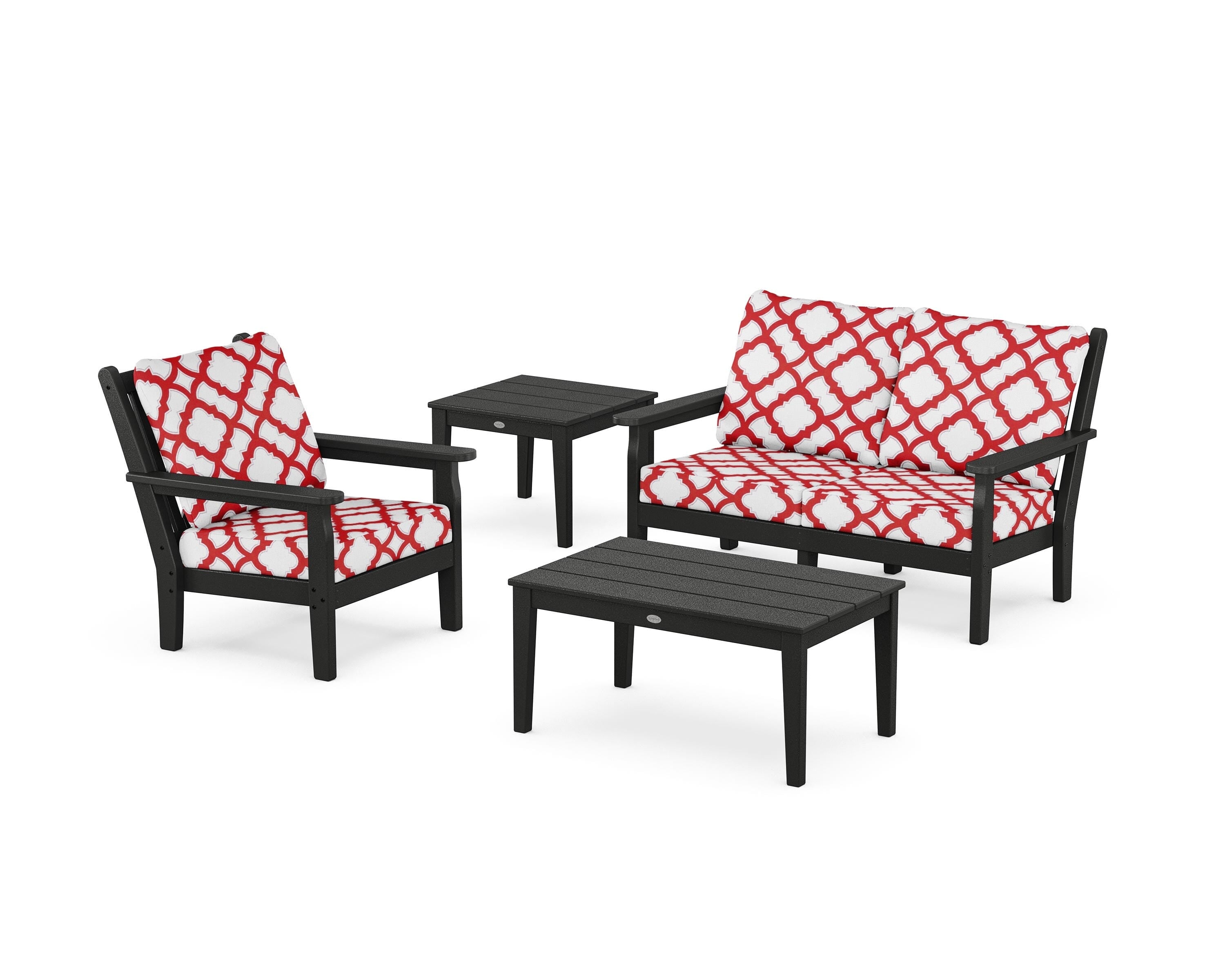 POLYWOOD® Chippendale 4-Piece Deep Seating Set in Black / Trellis Crimson