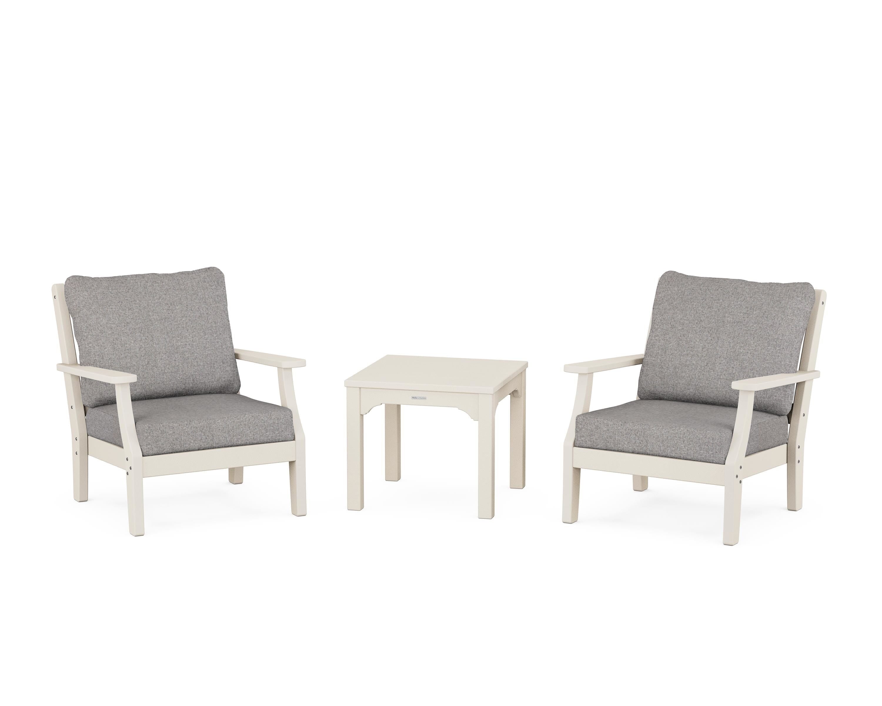 Martha Stewart by POLYWOOD® Chinoiserie 3-Piece Deep Seating Set in Sand / Grey Mist