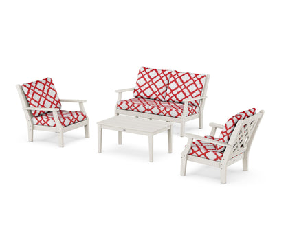 Country Living Wovendale 4-Piece Deep Seating Set with Loveseat in Sand / Trellis Crimson