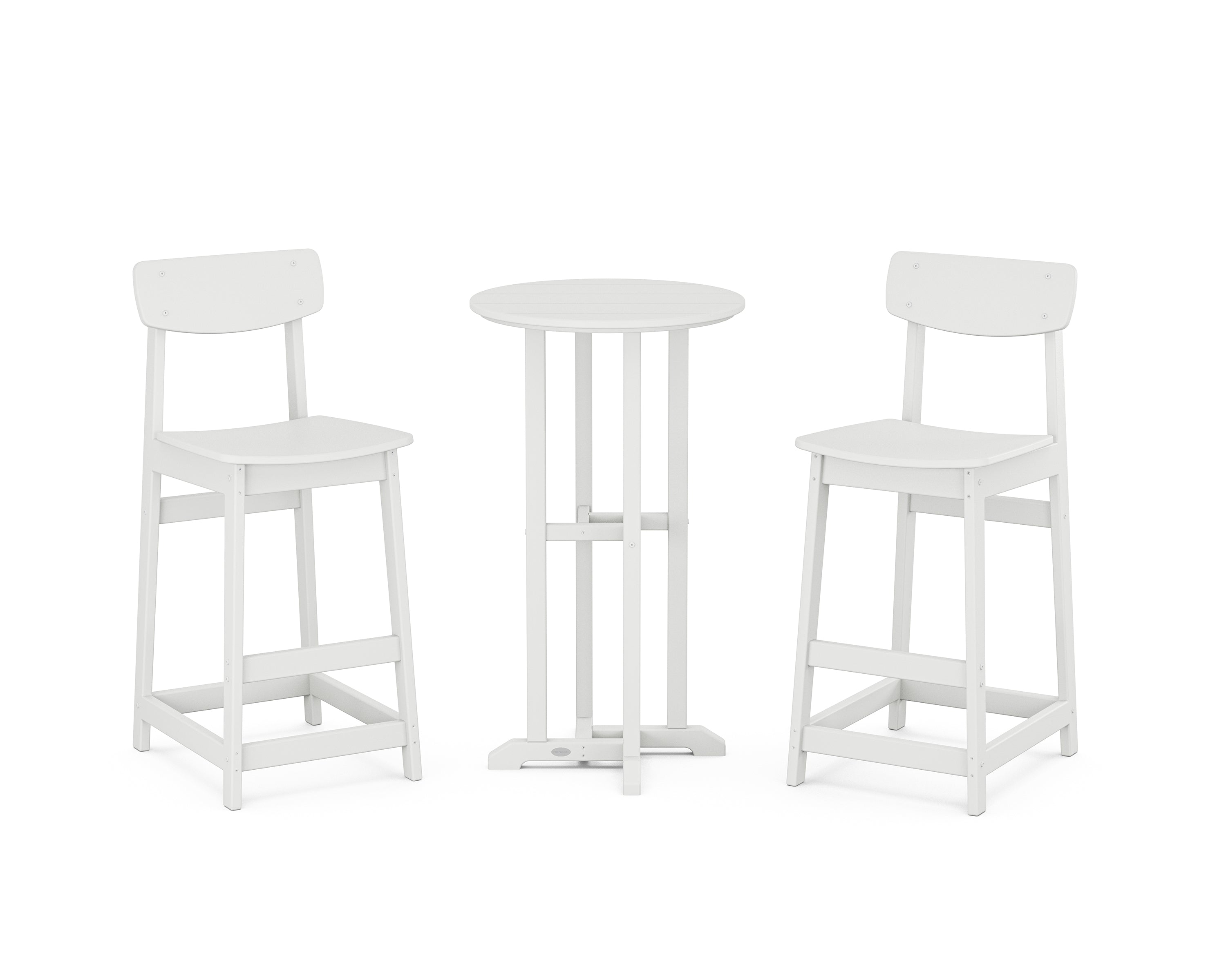 POLYWOOD® Modern Studio Urban Bar Chair 3-Piece Bistro Set in White