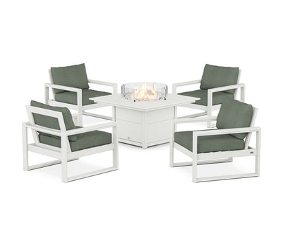 POLYWOOD® EDGE Sectional 5-Piece Deep Seating Set with Fire Pit Table in Vintage White / Cast Sage