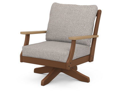 POLYWOOD® Braxton Deep Seating Swivel Chair in Teak / Natural / Weathered Tweed