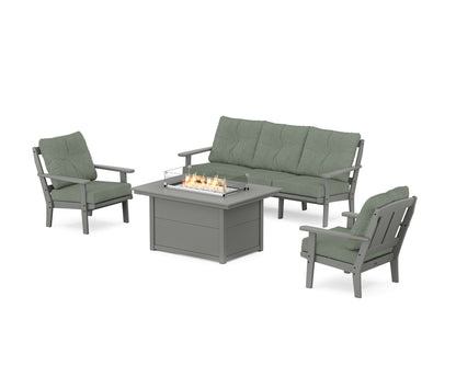 POLYWOOD® Mission Deep Seating Fire Pit Table Set in Slate Grey / Cast Sage