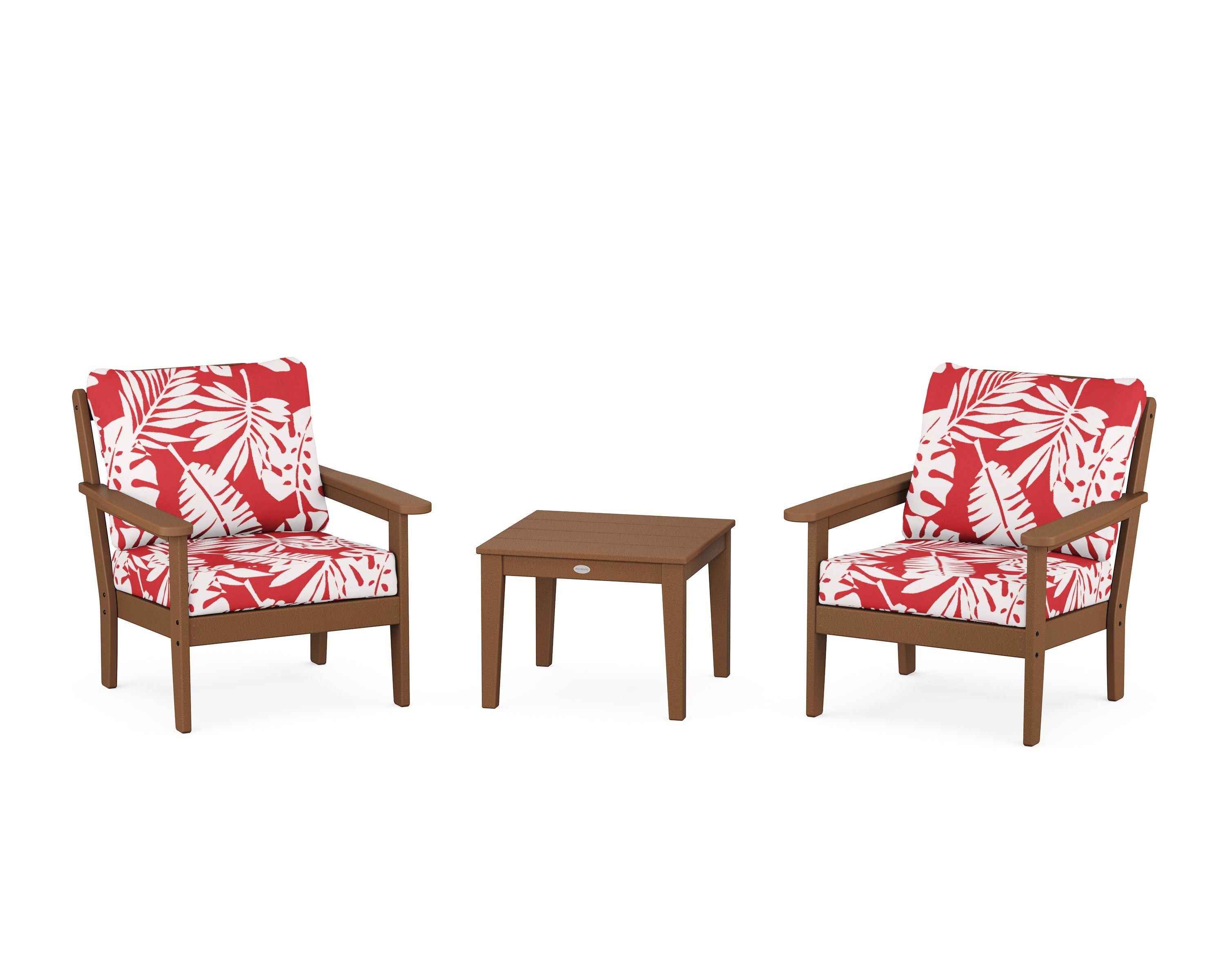 Country Living Cottage 3-Piece Deep Seating Set in Teak / Leaf Crimson