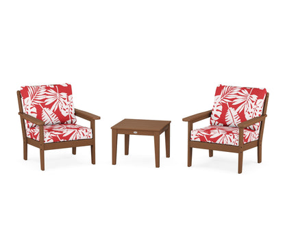 Country Living Cottage 3-Piece Deep Seating Set in Teak / Leaf Crimson