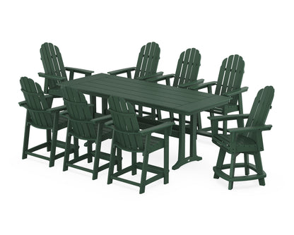 POLYWOOD® Vineyard Curveback Adirondack Swivel 9-Piece Farmhouse Counter Set with Trestle Legs in Green