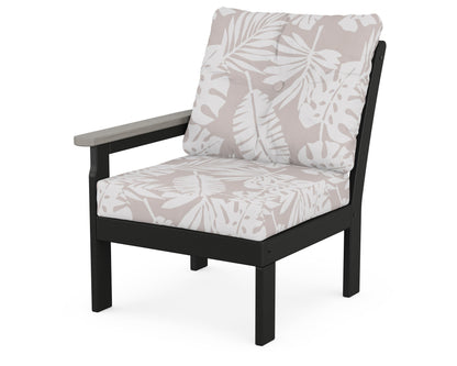 POLYWOOD® Vineyard Modular Left Arm Chair in Black / Driftwood / Leaf Dune Burlap