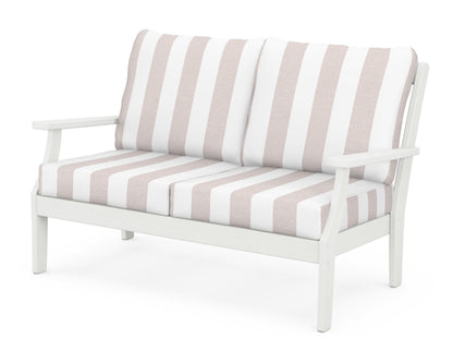 POLYWOOD® Braxton Deep Seating Loveseat in Vintage White / Cabana Stripe Dune Burlap
