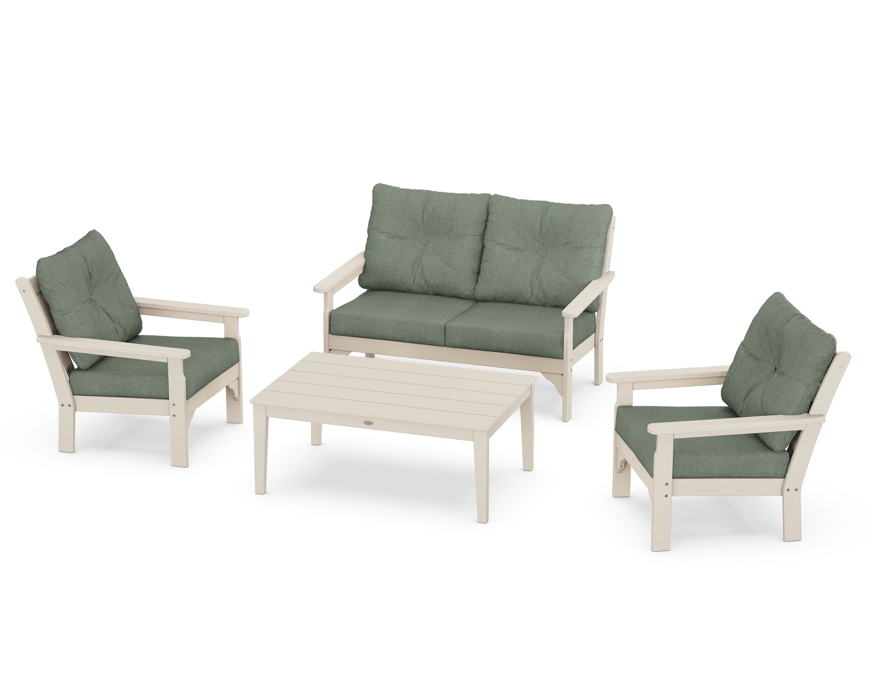 POLYWOOD® Vineyard 4-Piece Deep Seating Set in Sand / Cast Sage