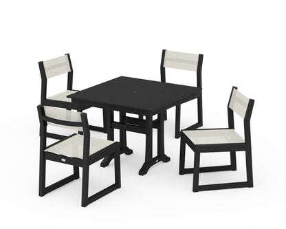 POLYWOOD® EDGE Sling 5-Piece Farmhouse Trestle Side Chair Dining Set in Black / Parchment Sling