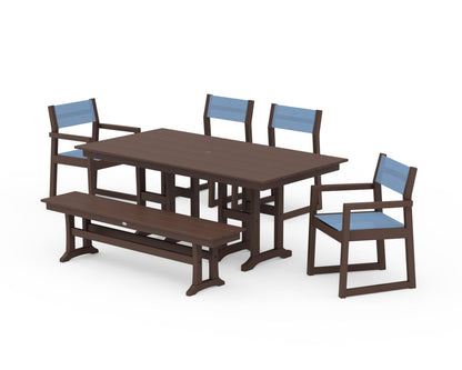 POLYWOOD® EDGE Sling 6-Piece Farmhouse Dining Set in Mahogany / Poolside Sling