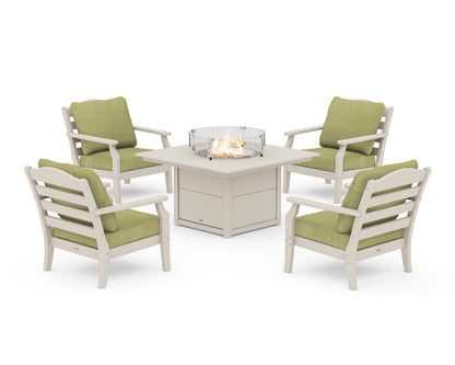Draper James™ by  POLYWOOD® Savannah 5-Piece Deep Seating Set with Fire Pit Table in Sand / Chartreuse Boucle