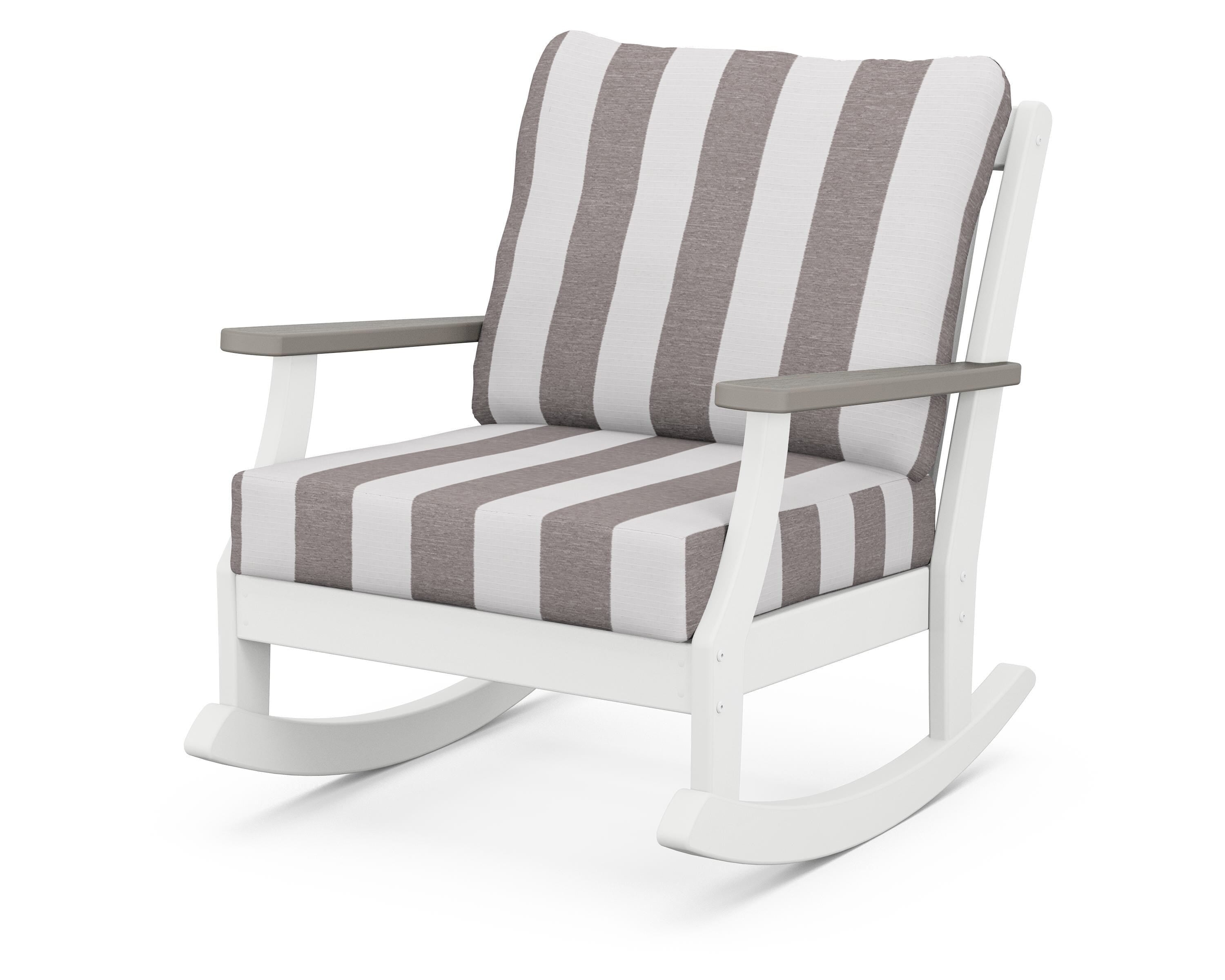 POLYWOOD® Braxton Deep Seating Rocking Chair in White / Driftwood / Cabana Stripe Grey Mist