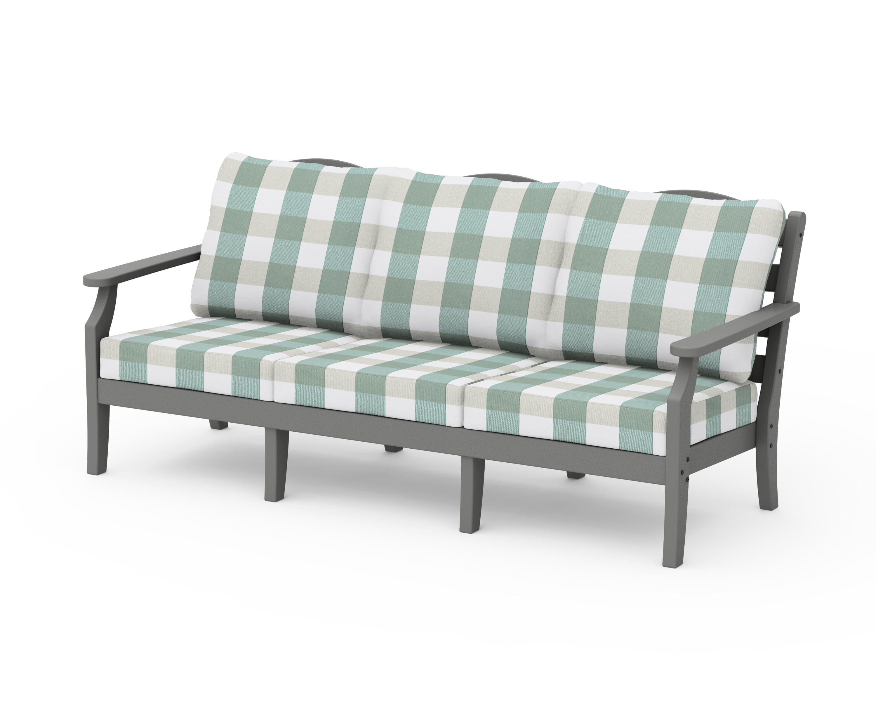 Draper James™ by  POLYWOOD® Savannah Deep Seating Sofa in Slate Grey / Buffalo Plaid Glacier Spa