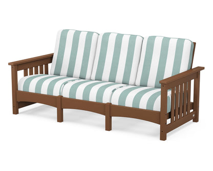 POLYWOOD® Club Mission Sofa in Teak / Cabana Stripe Glacier Spa