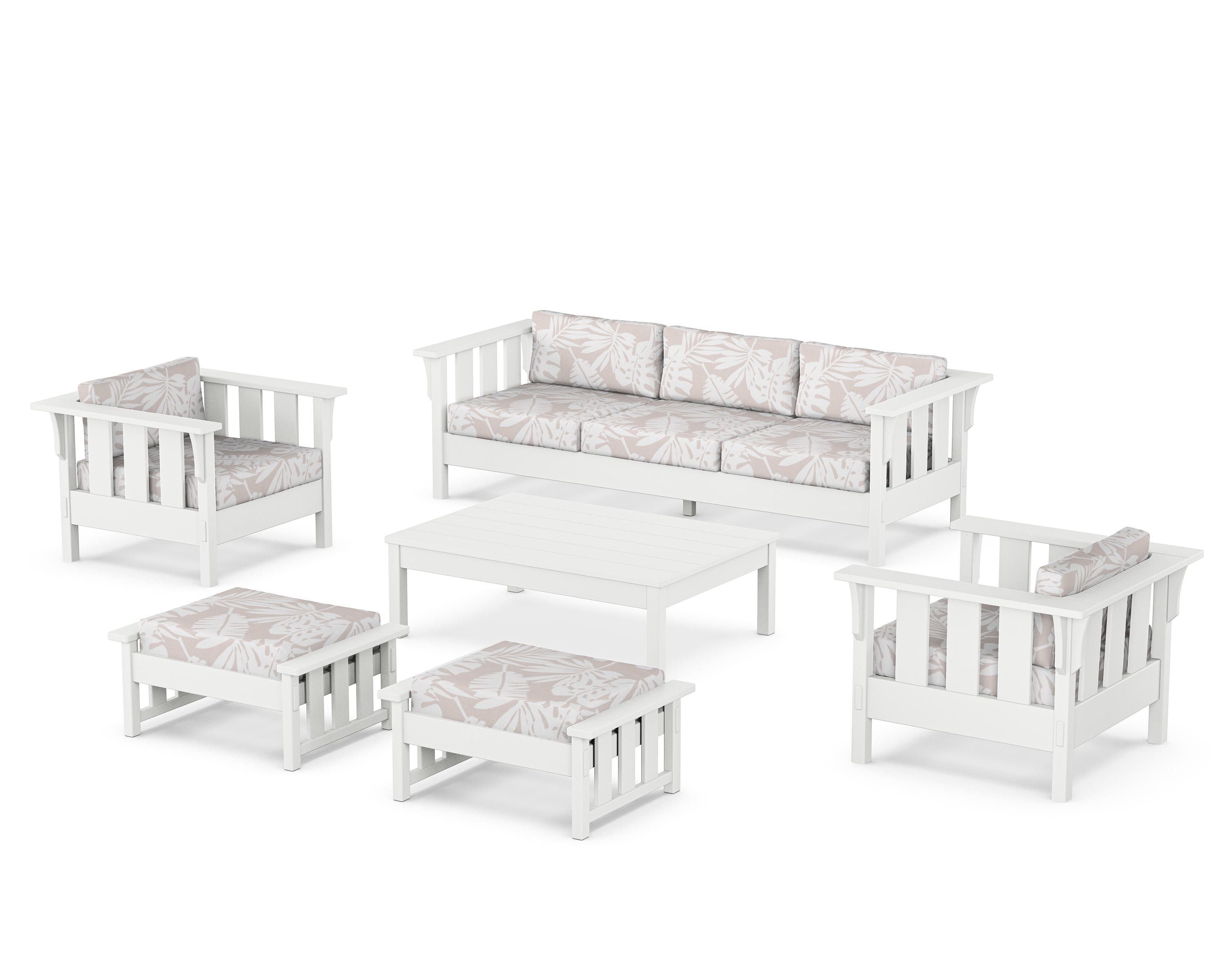 Martha Stewart by POLYWOOD® Acadia 6-Piece Lounge Sofa Set in White / Leaf Dune Burlap