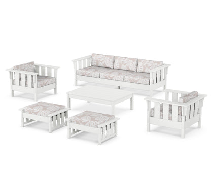 Martha Stewart by POLYWOOD® Acadia 6-Piece Lounge Sofa Set in White / Leaf Dune Burlap