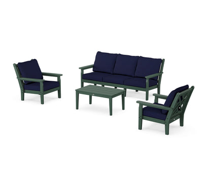 POLYWOOD® Chippendale 4-Piece Deep Seating Set with Sofa in Green / Navy