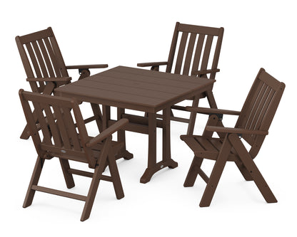 POLYWOOD® Vineyard Folding 5-Piece Farmhouse Dining Set With Trestle Legs in Mahogany