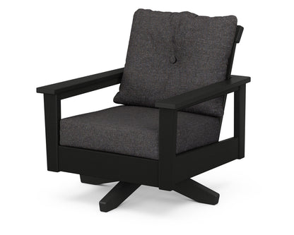 POLYWOOD® Prescott Deep Seating Swivel Chair in Black / Ash Charcoal