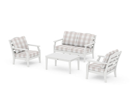 Draper James™ by  POLYWOOD® Savannah 4-Piece Deep Seating Set with Loveseat in White / Buffalo Plaid Dune Burlap
