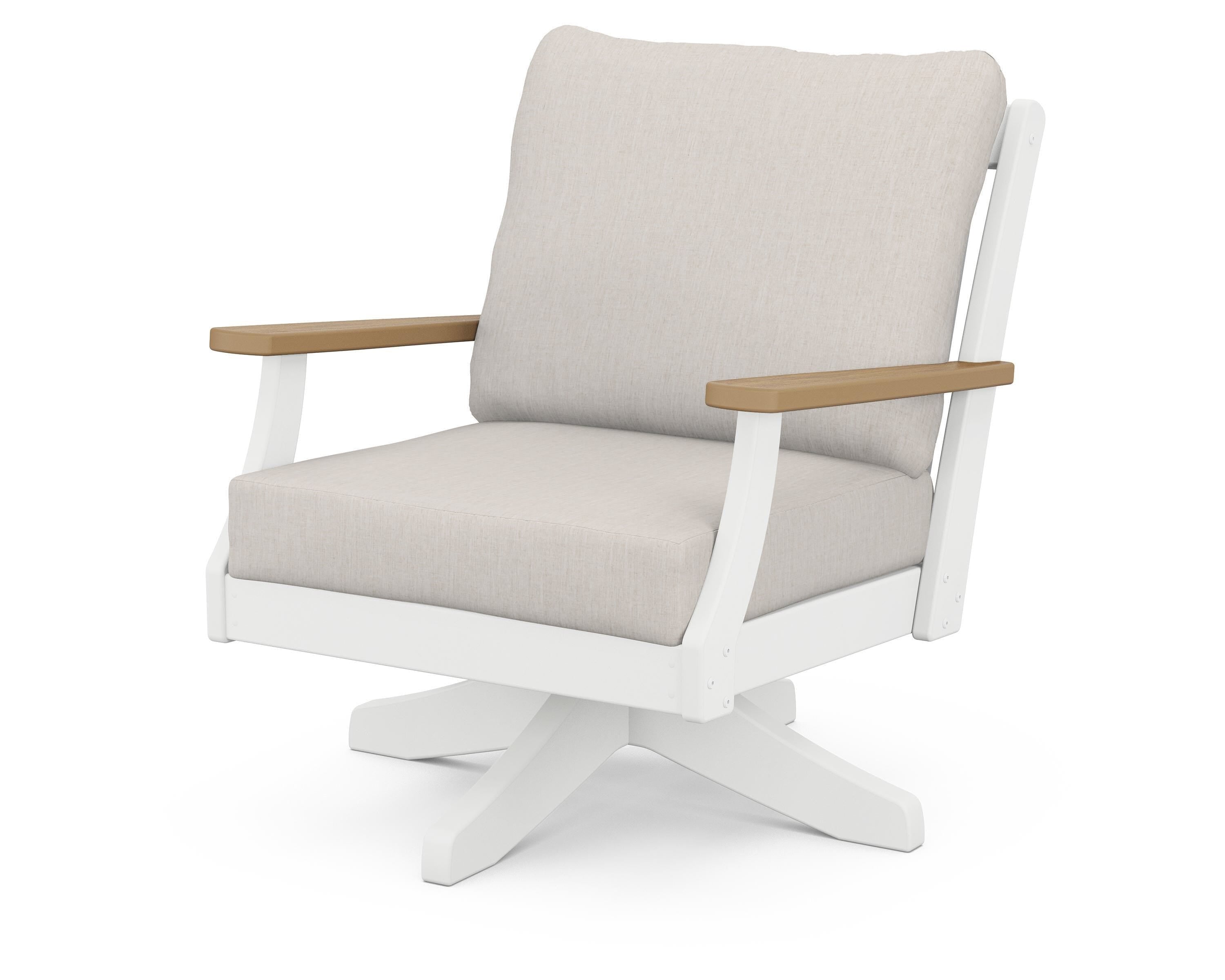POLYWOOD® Braxton Deep Seating Swivel Chair in White / Natural / Cast Ash