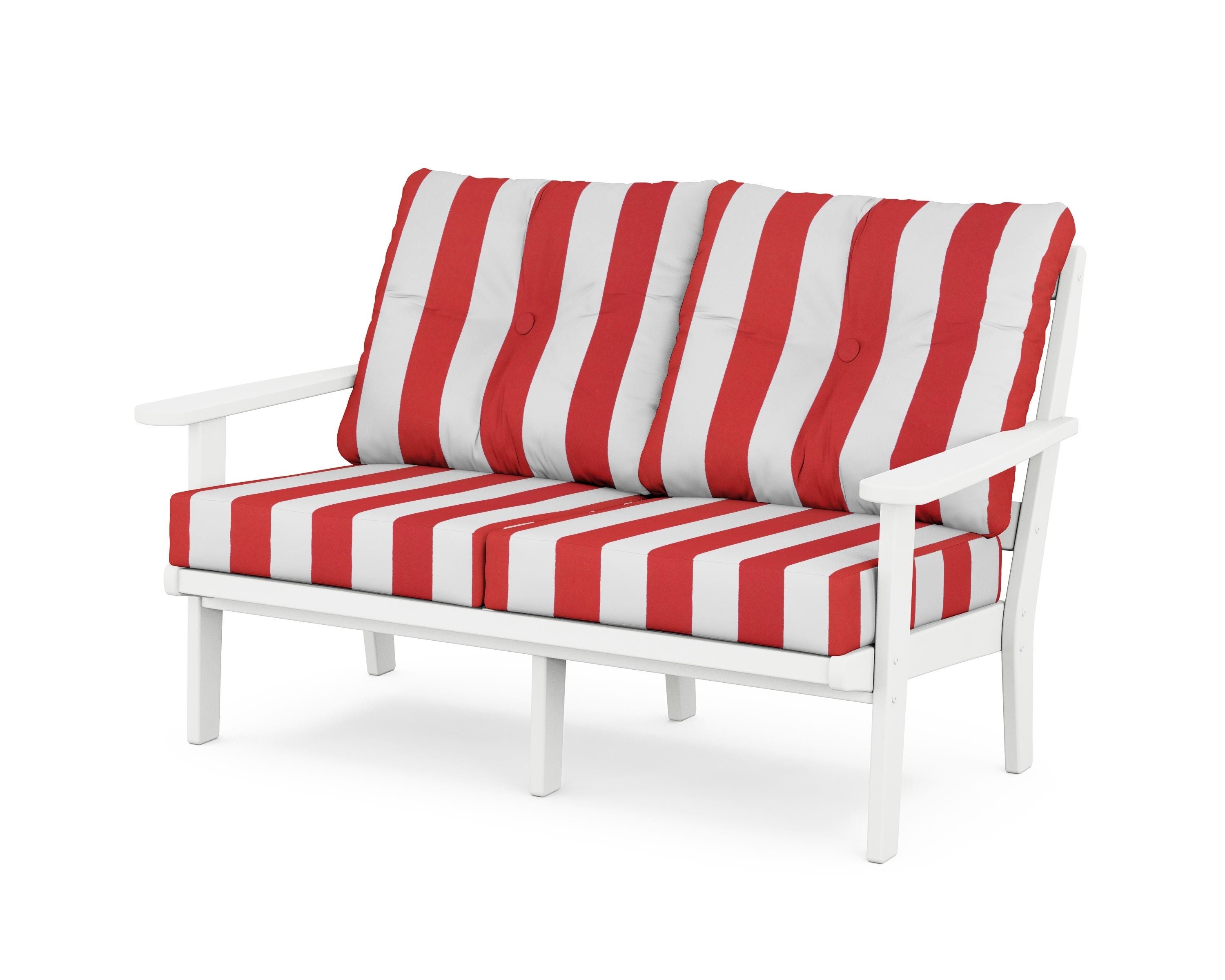 POLYWOOD® Mission Deep Seating Loveseat in White / Cabana Stripe Crimson