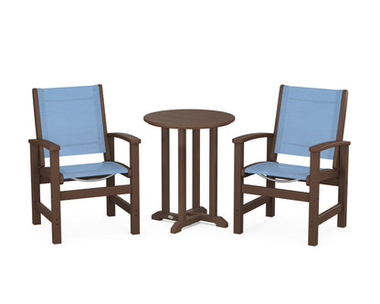 POLYWOOD® Coastal 3-Piece Round Bistro Dining Set in Mahogany / Poolside Sling