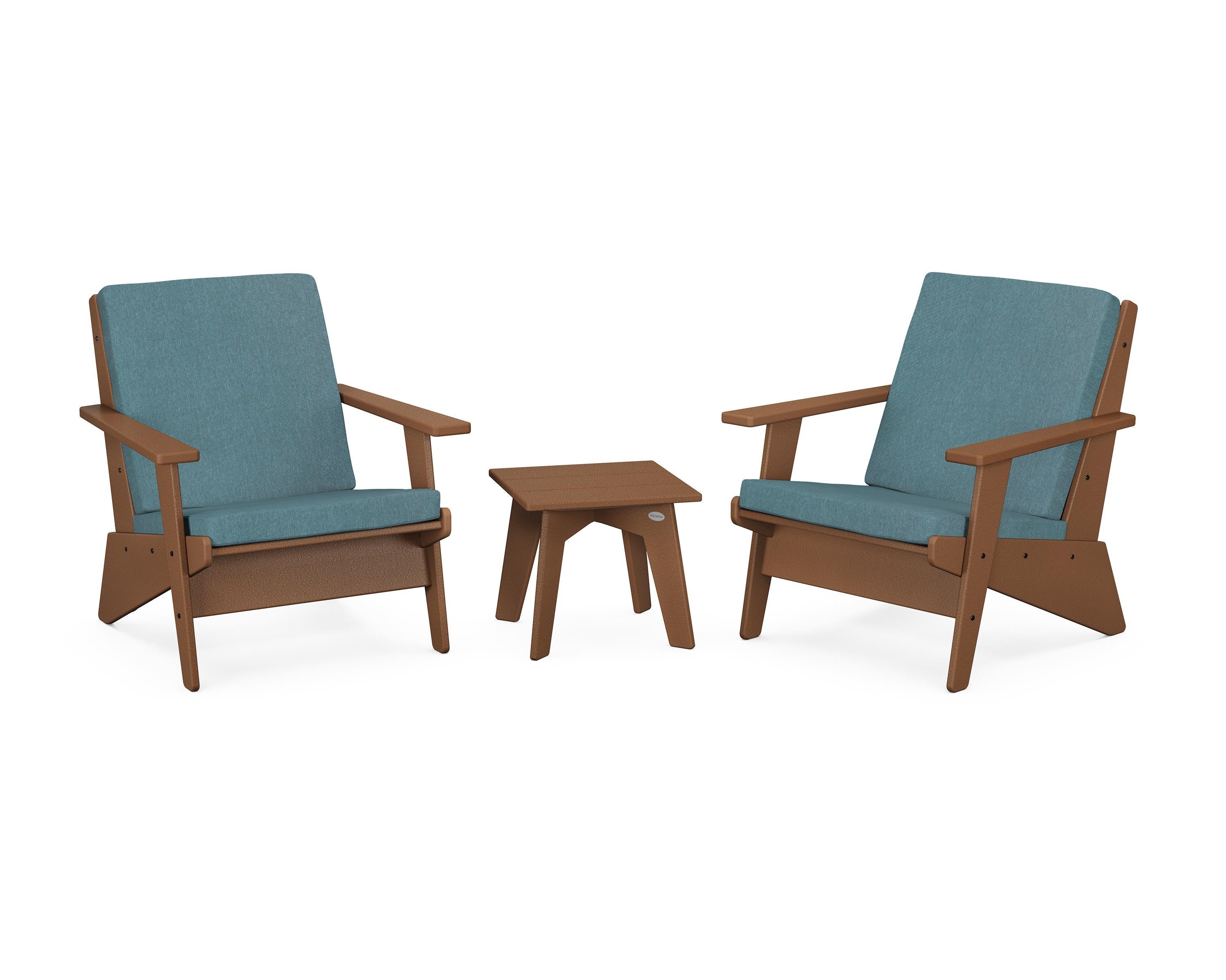 POLYWOOD® Riviera Modern Lounge 3-Piece Set in Teak / Ocean Teal