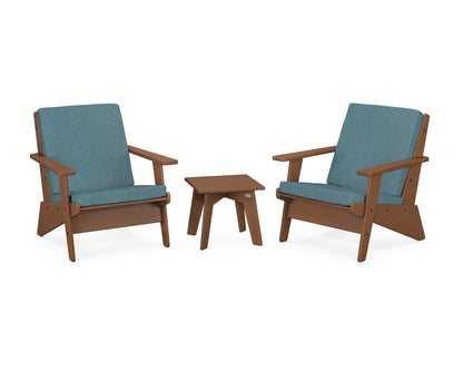 POLYWOOD® Riviera Modern Lounge 3-Piece Set in Teak / Ocean Teal