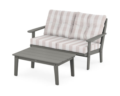 POLYWOOD® Lakeside 2-Piece Lounge Loveseat Set in Slate Grey / Buffalo Plaid Dune Burlap