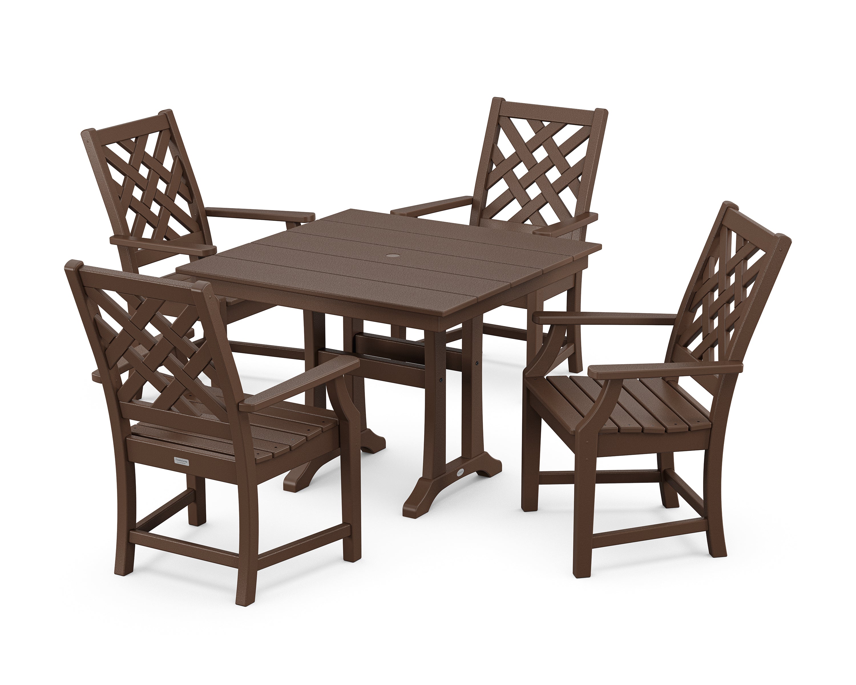 Country Living Wovendale 5-Piece Farmhouse Dining Set with Trestle Legs in Mahogany