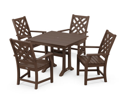 Country Living Wovendale 5-Piece Farmhouse Dining Set with Trestle Legs in Mahogany
