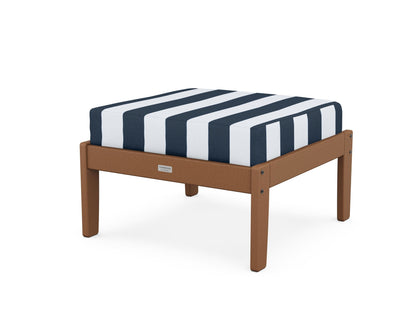 Country Living Cottage Deep Seating Ottoman in Teak / Cabana Stripe Marine Indigo