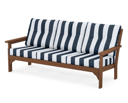 POLYWOOD® Vineyard Deep Seating Sofa in Teak / Cabana Stripe Marine Indigo
