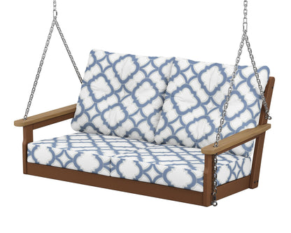 POLYWOOD® Vineyard Deep Seating Swing in Teak / Natural / Trellis Sky Blue