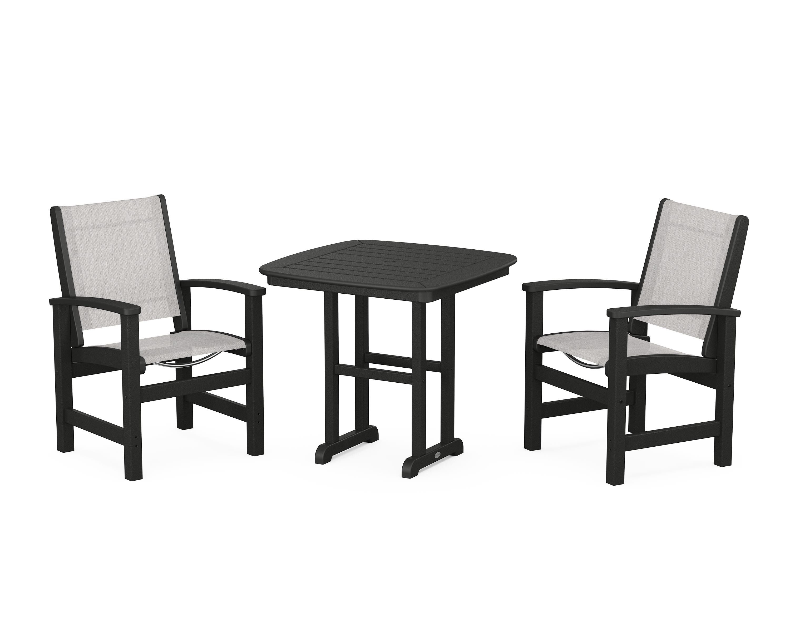 POLYWOOD® Coastal 3-Piece Dining Set in Black / Parchment Sling