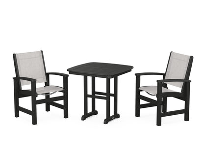 POLYWOOD® Coastal 3-Piece Dining Set in Black / Parchment Sling