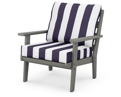 POLYWOOD® Grant Park Deep Seating Chair in Slate Grey / Cabana Stripe Navy