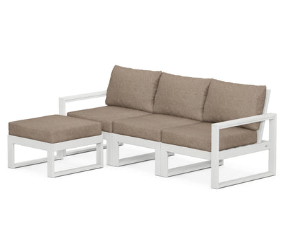 POLYWOOD® EDGE 4-Piece Modular Deep Seating Set with Ottoman in White / Spiced Burlap