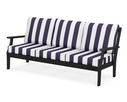 POLYWOOD® Braxton Deep Seating Sofa in Black / Cabana Stripe Navy