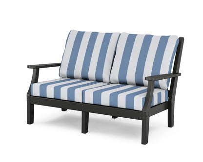 Country Living Wovendale Deep Seating Loveseat in Black / Cabana Stripe Sky Blue
