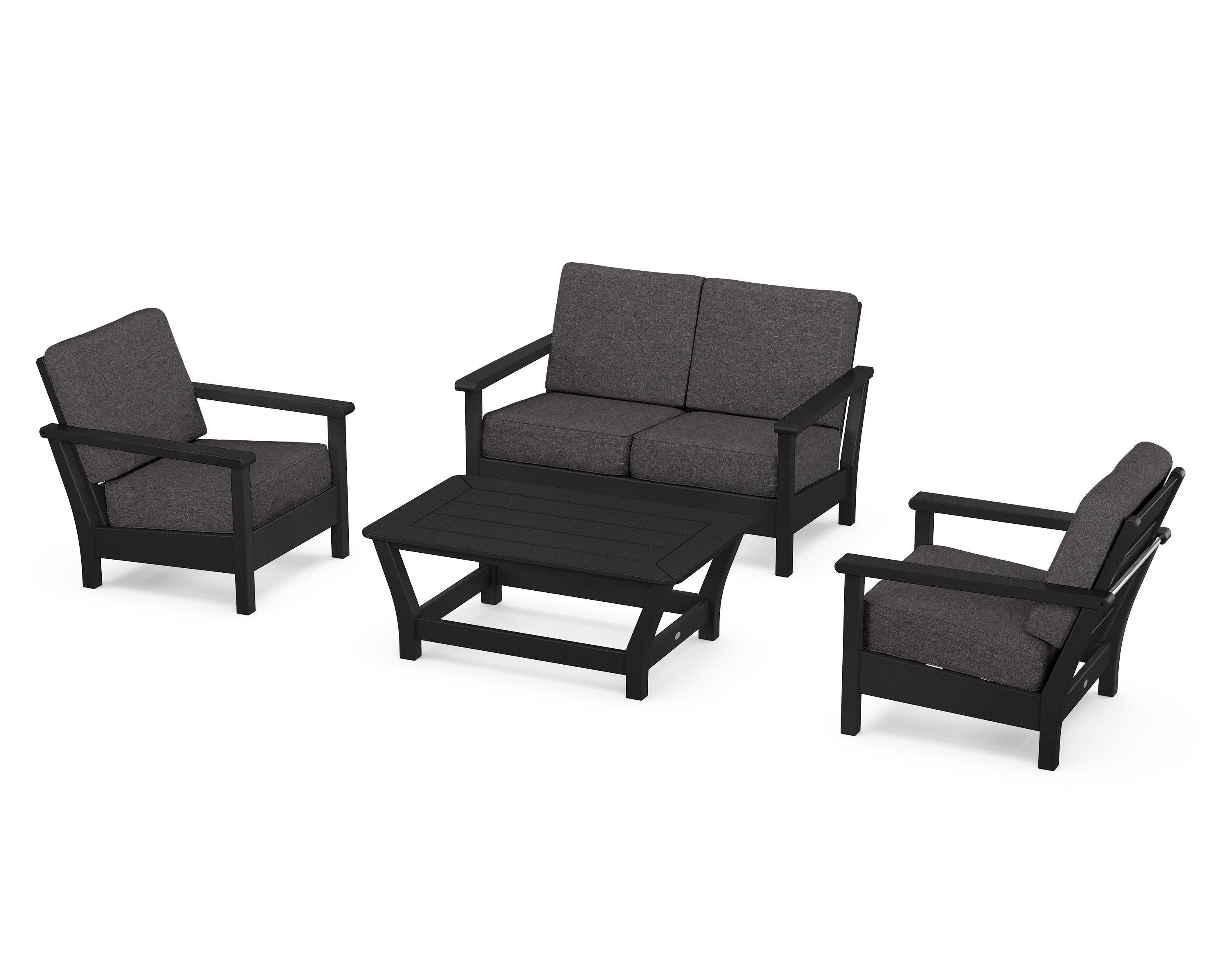 POLYWOOD® Harbour 4-Piece Deep Seating Set in Black / Ash Charcoal