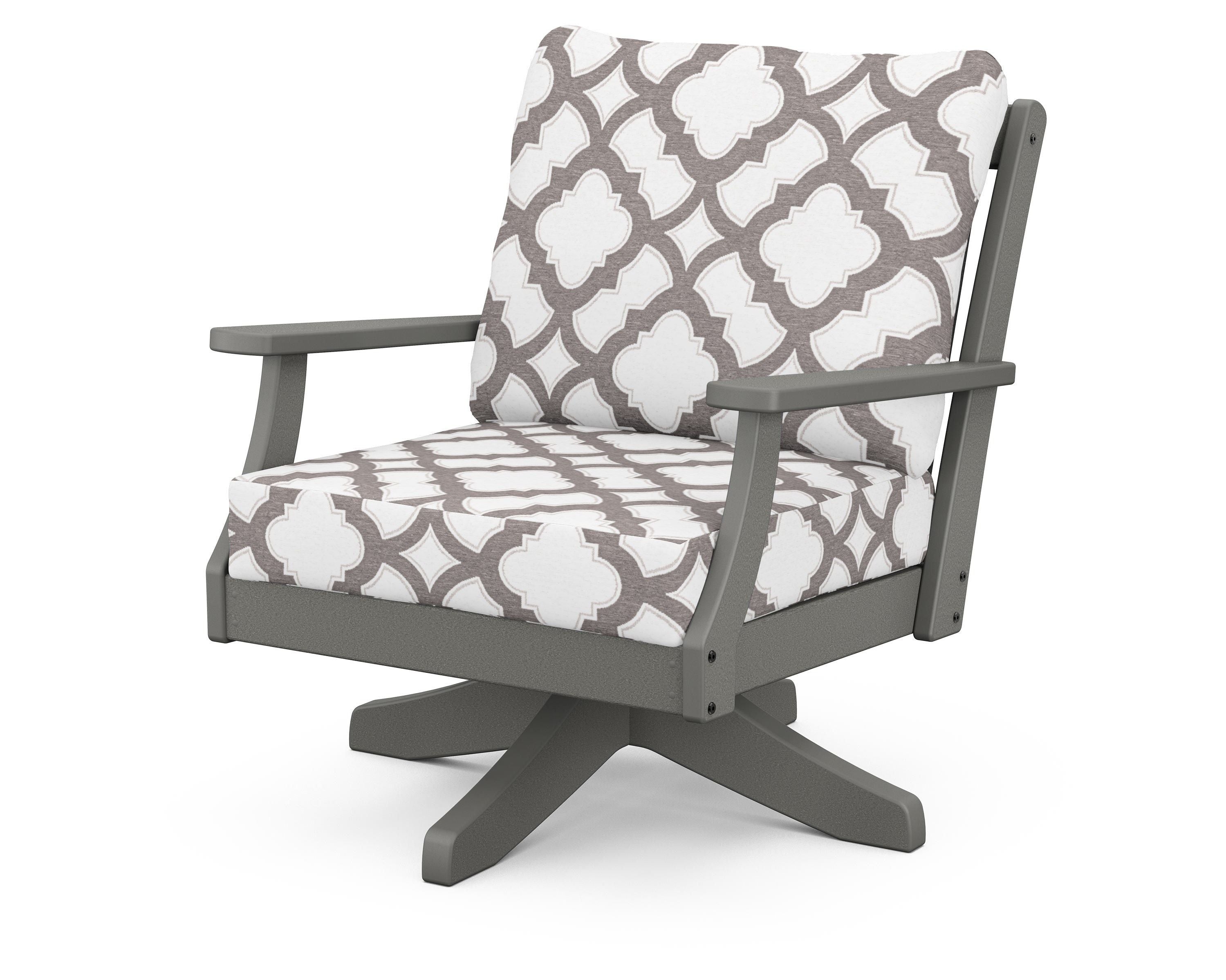 POLYWOOD® Braxton Deep Seating Swivel Chair in Slate Grey / Trellis Grey Mist