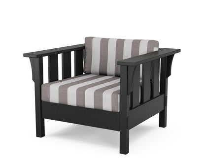Martha Stewart by POLYWOOD® Acadia Deep Seating Chair in Black / Cabana Stripe Grey Mist