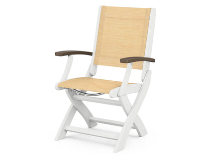 POLYWOOD® Coastal Folding Chair in White / Kona / Dupioni Apricot Sling