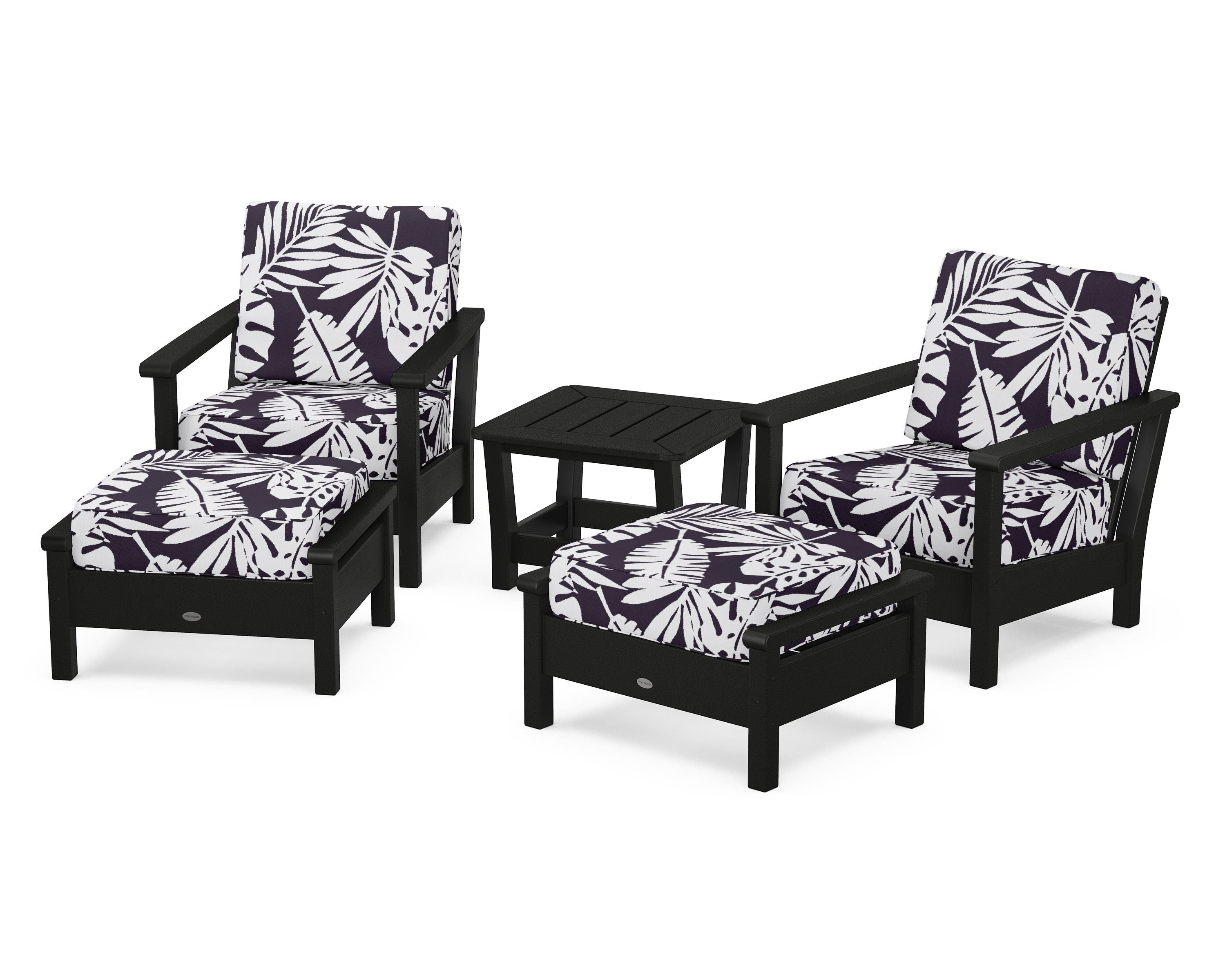 POLYWOOD® Harbour 5-Piece Deep Seating Chair Set in Black / Leaf Navy